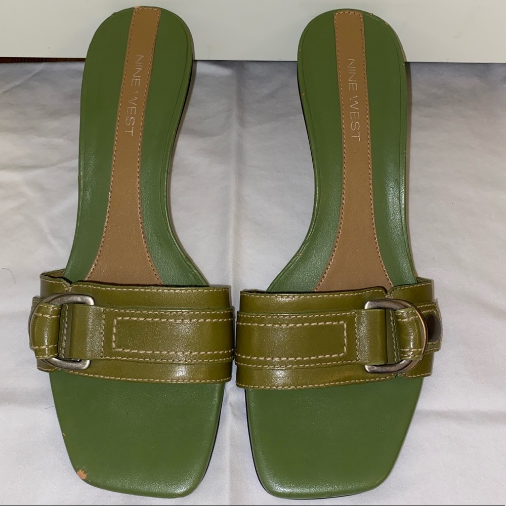 Nine West High Heels with green and brown leather